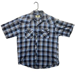 Western Trails Shirt Mens Size Extra Large Blue Plaid Western Pearl‎ Snap Cowboy